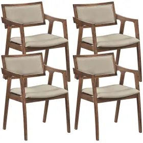Hcst12329 Costway Rubber Wood Dining Chairs Set Of 4 With Arms Curved Seat And Back For Room Dark Beige
