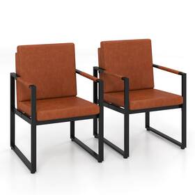 Costway Hcst13046 Accent Chair Set Of 2 Mid Century Single Sofa Chairs With Pu Upholstered Cushions
