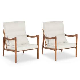 Costway Hcst13318 2pcs Linen Fabric Upholstered Armchair With Lumbar Pillow Removable Back