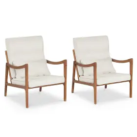 Hcst13318 Costway 2pcs Linen Fabric Upholstered Armchair With Lumbar Pillow Removable Back
