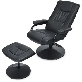 Hw51430lh Costway Pu Leather Lounge Accent Armchair 360 Swivel Recliner Chair With Ottoman Black