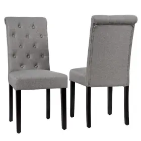 Hw64221gr Costway Set Of 2 Tufted Dining Chairs Parsons Upholstered Linen Fabric Grey