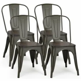 Hw66013gu Costway Set Of 4 Tolix Style Metal Dining Side Chair Wood Seat Stackable Bistro
