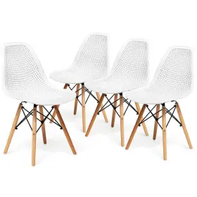 Hw67068wh-4 Costway Hollow Out Chair 32.5 Inch Polyurethane High Back White With Wood-leg Seat