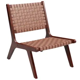 J137bna17960 Costway Woven Leather Accent Chair Mid Century Rubber Wood Armless Side