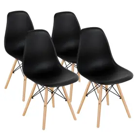 J285dk-4-dta17243 Costway Wood Legs 4 Pcs Mid Century Dsw Dining Room Side Chair Home Kitchen Use Black