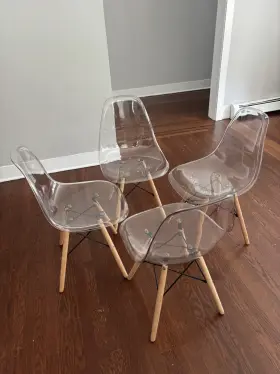 K213cl-4a18347 Costway Set Of 4 Dining Chairs Modern Plastic Shell Side Chair With Clear Seat And Wood Legs