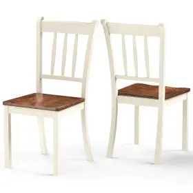 K335wha18356 Costway Set Of 2 Wood Dining Chair High Back Room Side Ivory White