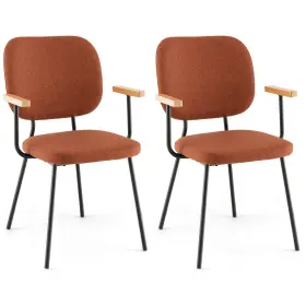 K718or-2a18467 Costway Set Of 2 Modern Linen Fabric Dining Chairs Padded Kitchen Accent Armchair Orange