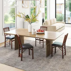 M1c-10n978wf Costway Brown Folding Dining Chairs Foldable With Pvc Padded Seat And Set