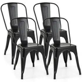 Us-1jv11298bk-4 Costway 4pcs Industrial High Back Chairs Set With Removable Backrest For Dining Room Black