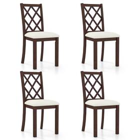 Costway Us-2hcst01147 Wood Kitchen Chairs Set Of 4 With Rubber Legs And Upholstered Seat Cushion