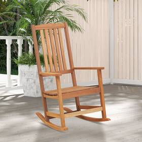 Costway Us-2hcst01214 High-back Rocking Armchair Hardwood Chair With Curved Seat For Balcony
