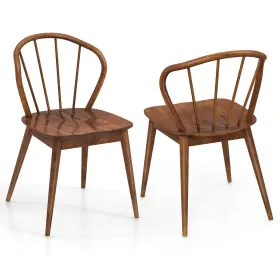 Us-2hcst04715 Costway Wooden Dining Chair Set Of 2 With High Spindle Back Rubber Wood Legs Wide Seat