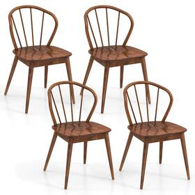 Costway Us-2hcst04716 Wooden Dining Chair Set Of 4 With High Spindle Back Rubber Wood Legs Wide Seat