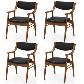 Costway Us-2hcst05203 Pu Leather Dining Chair 4pcs With Padded Seat And Back Armrests Rubber Wood Frame