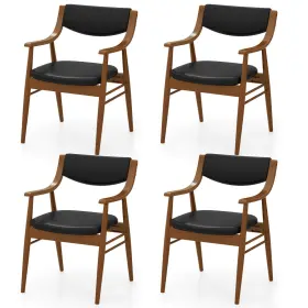Us-2hcst05203 Costway Pu Leather Dining Chair 4pcs With Padded Seat And Back Armrests Rubber Wood Frame