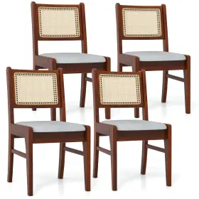 Us-2hcst05491 Costway 4pcs Rattan Dining Chairs Upholstered Kitchen With Rubber Wood Frame