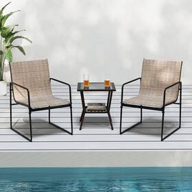 Costway Us-2hcst06158 2 Pcs Outdoor Dining Chairs Patio Furniture Chair With Breathable Seat And Backrest
