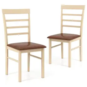Us-2hcst07338 Costway Wooden Dining Chair Set Of 2 With Rubber Wood Frame Padded Seat For Kitchen
