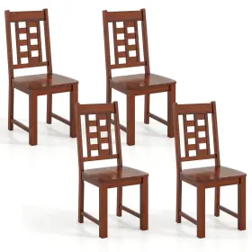 Us-2hcst07343 Costway Dining Chairs Set Of 4 With Solid Rubber Wood Frame Elegant Hollowed Backrest