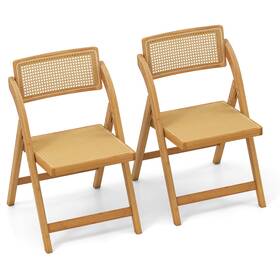 Costway Us-2hcst08048 Rattan Cane Folding Chairs Set Of 2 With Rotatable Backrests 330lbs Capacity
