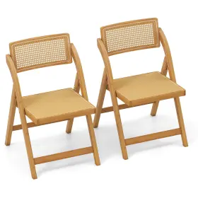 Us-2hcst08048 Costway Rattan Cane Folding Chairs Set Of 2 With Rotatable Backrests 330lbs Capacity