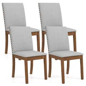 Us-2hcst08186 Costway Upholstered Dining Chairs Set Of 4 With Nailhead Trim Rubber Wood Legs Padded Seat