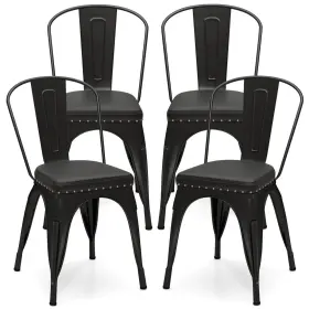 Us-2hcst08290 Costway Stackable Metal Dining Chairs Set Of 4 With Backrest And Pu Leather Padded Seat