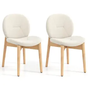 Us-2hcst08634 Costway 2pcs Wooden Dining Chairs Soft Boucle Upholstered Kitchen With Curved Seat