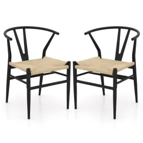Us-2hcst09028 Costway Modern Dining Chair Set Of 2 Weave Kitchen Armchairs With Y-shaped Curved Backrest