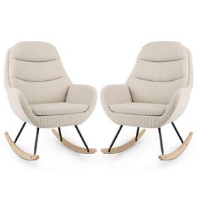 Costway Us-2hcst09935 2pcs Upholstered Rocking Chair With Padded Backrest And Seat Rubber Wood Feet