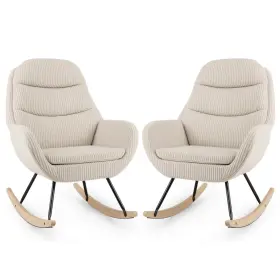 Us-2hcst09935 Costway 2pcs Upholstered Rocking Chair With Padded Backrest And Seat Rubber Wood Feet