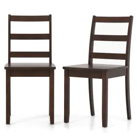 Us-2jv10848bn Costway Ladder Back Armless Side Chair Set Of 2 Dining Chairs With Solid Rubber Wood Legs
