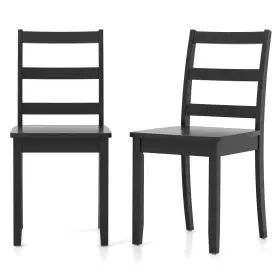 Us-2jv10848dk Costway Ladder Back Armless Side Chair Set Of 2 Dining Chairs With Solid Rubber Wood Legs