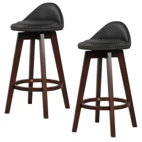 Us-2jv10941dk Costway 2pc Upholstered Swivel Barstools 29 Inch Wooden Dining Chairs With Low Back Black