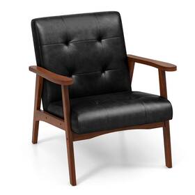 Costway Us-2jv11149dk Tufted Reading Armchair Mid Century Accent Chair Solid Rubber Wood Black