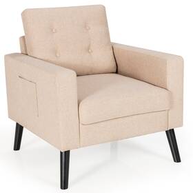 Costway Us-2v10041be Modern Accent Armchair Upholstered Single Sofa Chair With Rubber Wood Legs Beige