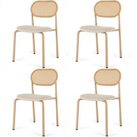 Cosvalve F2000 Set Of 4 Dining Chair Upholstered With Rattan Back Metal Leg Kitchen Living Room