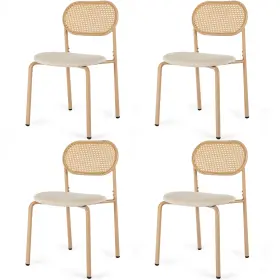 S1700-1800 Cosvalve 2pc/4pc/6pc Dining Chairs With Upholstered Rattan Back Metal Legs Kitchen Furniture
