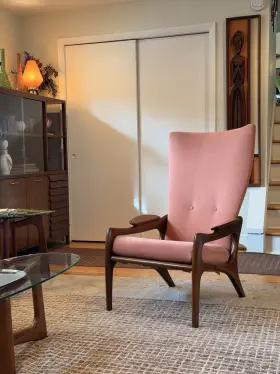 2224-c Craft Associates Mid-century Modern Pink High Back Walnut Accent Chair