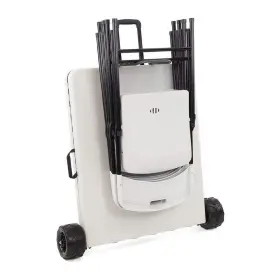 820124 Creative Outdoor Rolling Table And 4 Folding Chairs Combo In White