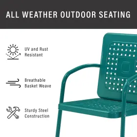 Ko10019tu Crosley Bates 3pc Outdoor Metal Armchair Set With Side Table And 2 Armchairs