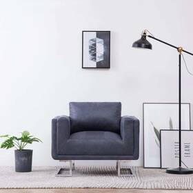 Cube Armchair Gray Faux Suede Leather 719883742267
