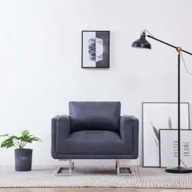 Cube Armchair Gray Faux Suede Leather 719883742267