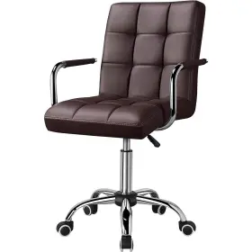 Dbcoma7291493516 Dark Brown Modern Faux Leather Mid- Office Chair Armrests Wheel Mid-back With And Wheels