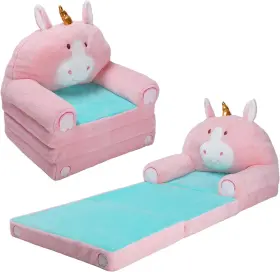 Wx-a-0093 Decalsweet Foldable Kids Couch Toddler Backrest Armchair 2 In 1 Flip Open Sofa Unicorn