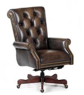 Decorinspired 955265143938 Executive Chair Genuine Leather Brown Tufted Nailhead Swivel Tilt Wood Base