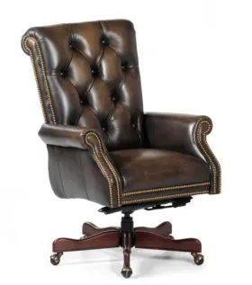 Decorinspired 955265143938 Executive Chair Genuine Leather Brown Tufted Nailhead Swivel Tilt Wood Base