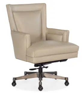 Decorinspired 955265143945 Executive Chair Genuine Leather Top Grain Beige Swivel Tilt Office Bronze Base